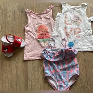 Summer Outfit Bundle 2T Summer top / Mickey Sandals 5/6 size
